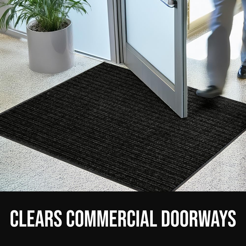 GORILLA GRIP Waterproof Traffic Guard Door Mat, 72x48, Heavy Duty Entryway Mats, Strong Backing Commercial Utility Rugs for Office Hallway, Garage Floor and Home, Low Profile Carpet Runner, Black