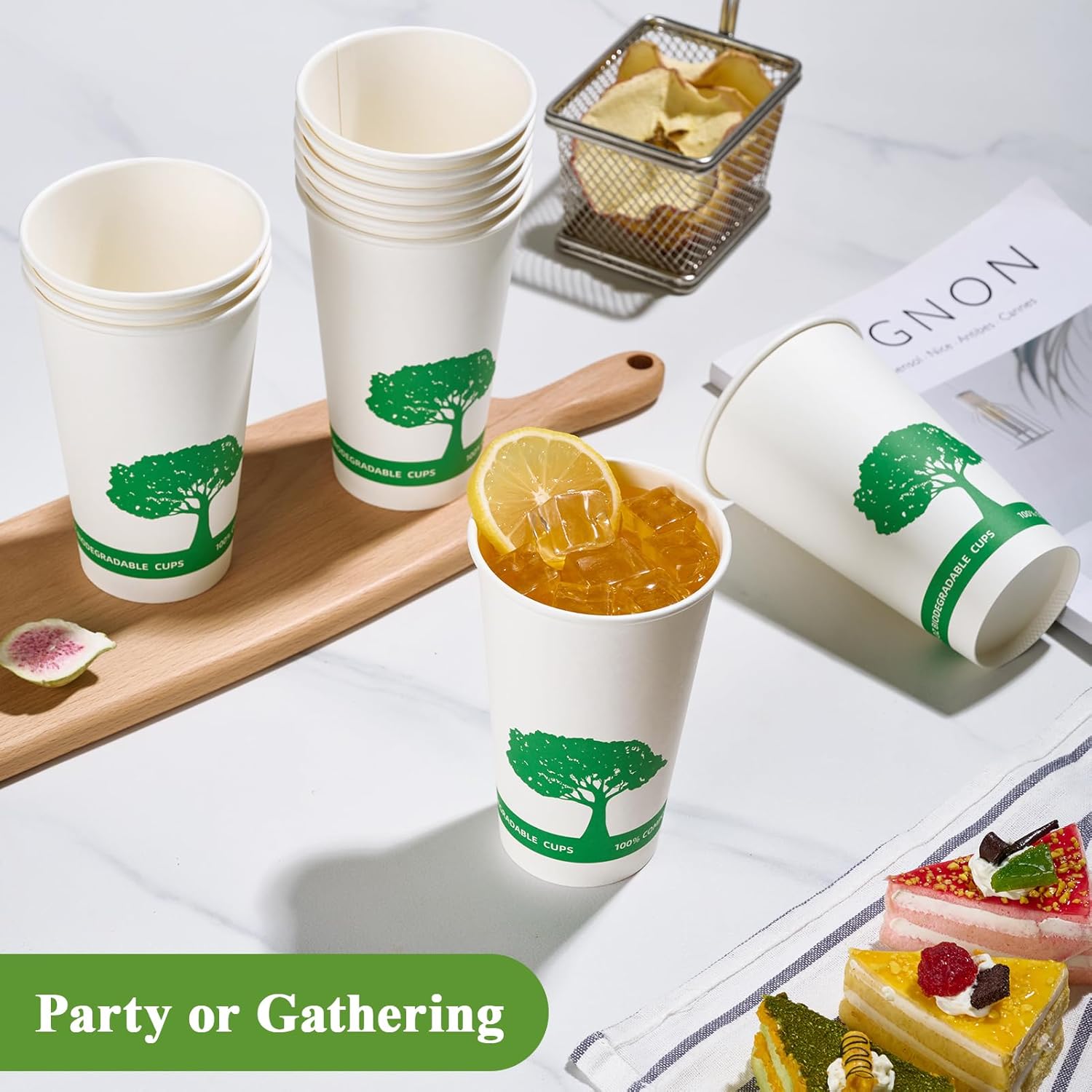 Vplus 150 Pack Compostable Disposable Paper Plates 10.25 inch and 240 Pack 16 oz Compostable Paper Cups