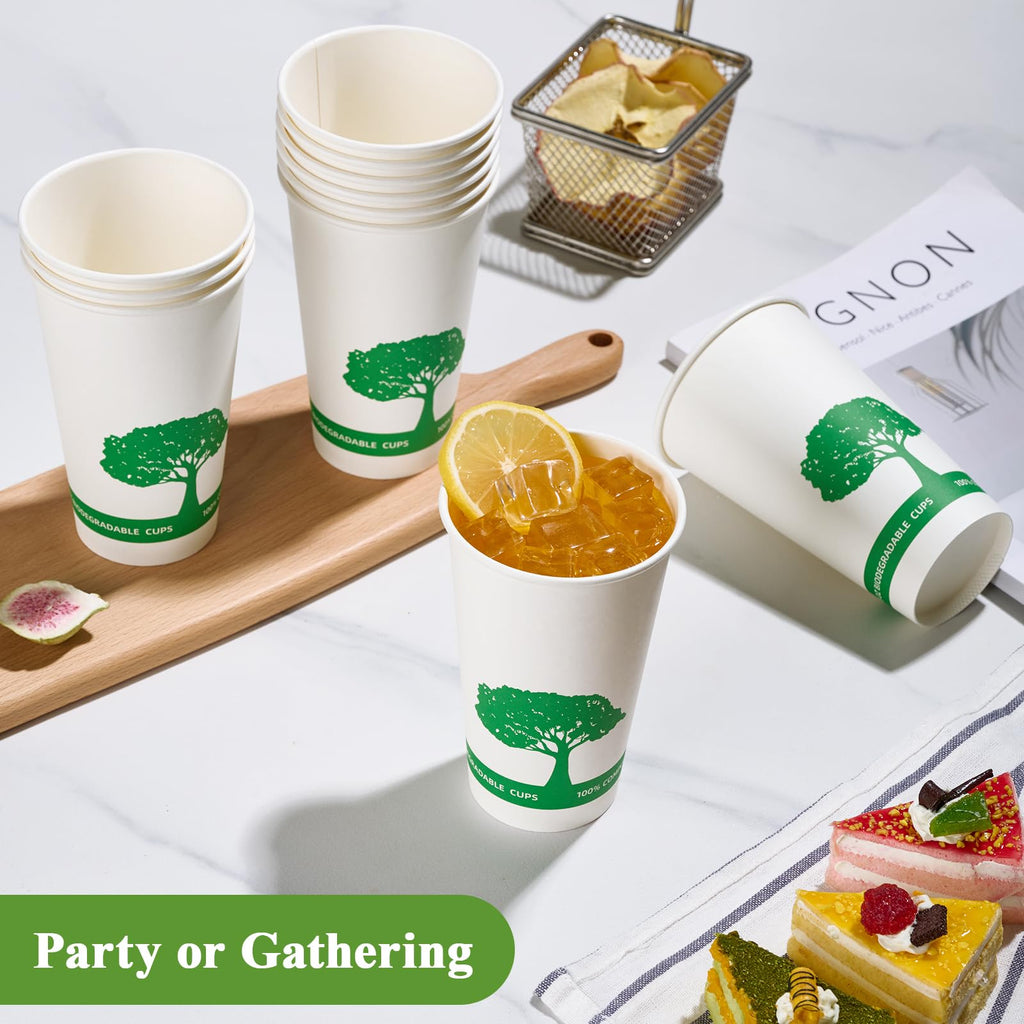 Vplus 400 Pack Compostable Paper Cups, 8 oz Paper Coffee Cups, Biodegradable Disposable Paper Cups, Eco-friendly Hot Drinking Cups for Party, Picnic,and Events