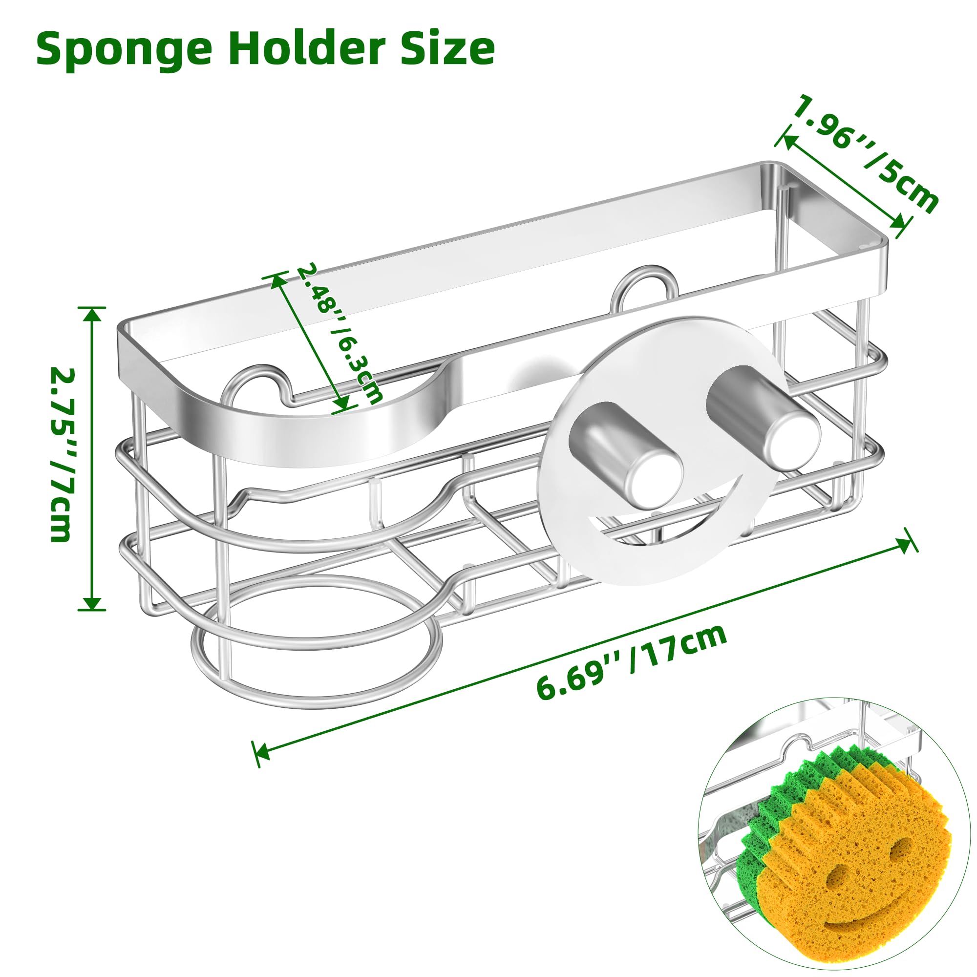 Cisily Smiley Sponge Holder for Kitchen Sink Caddy, Stainless Steel Movable Brush Holder Dish Cloth Hanger, Suction Cup Sink Caddy Organizer Scrubber Accessories (Silver)