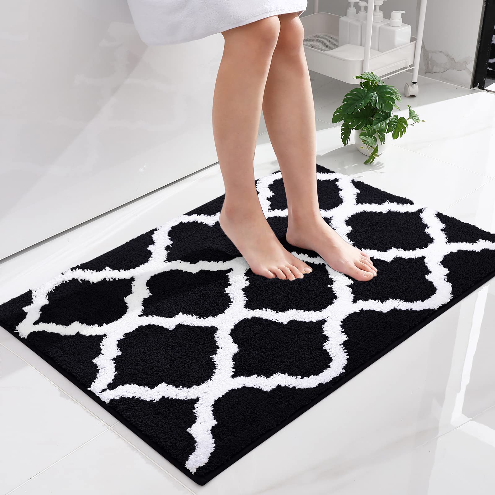 OLANLY Bathroom Rugs 24x16, Soft and Absorbent Microfiber Bath Rugs, Non-Slip Shaggy Shower Carpet, Machine Wash Dry, Bath Mats for Bathroom Floor, Tub and Shower, Grey
