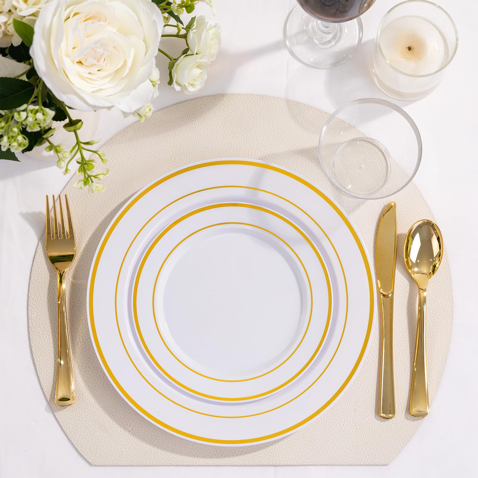WELLIFE 600 PCS Silver Disposable Dinnerware Set for 100 Guests, Wedding Reception Plates & Silver Plastic Tableware, Dinner & Salad Plates, Cups, Forks, Knives & Spoons for Weddings & Elegant Events
