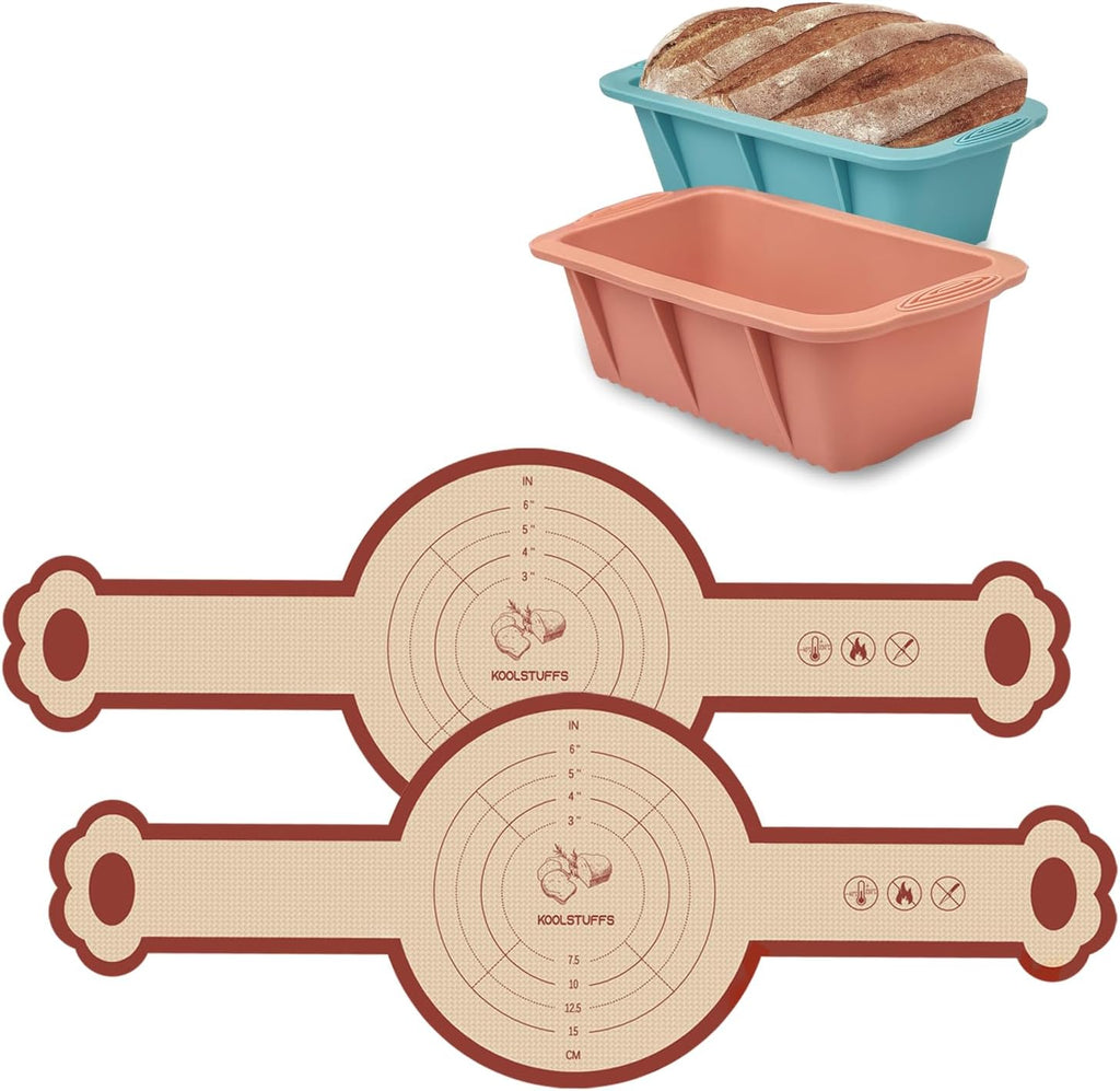 Silicone Sourdough Bread Sling Mat + Loaf Pan Set, Non-Stick, Easy Clean & Release, Round & Rectangular, 2 Pack