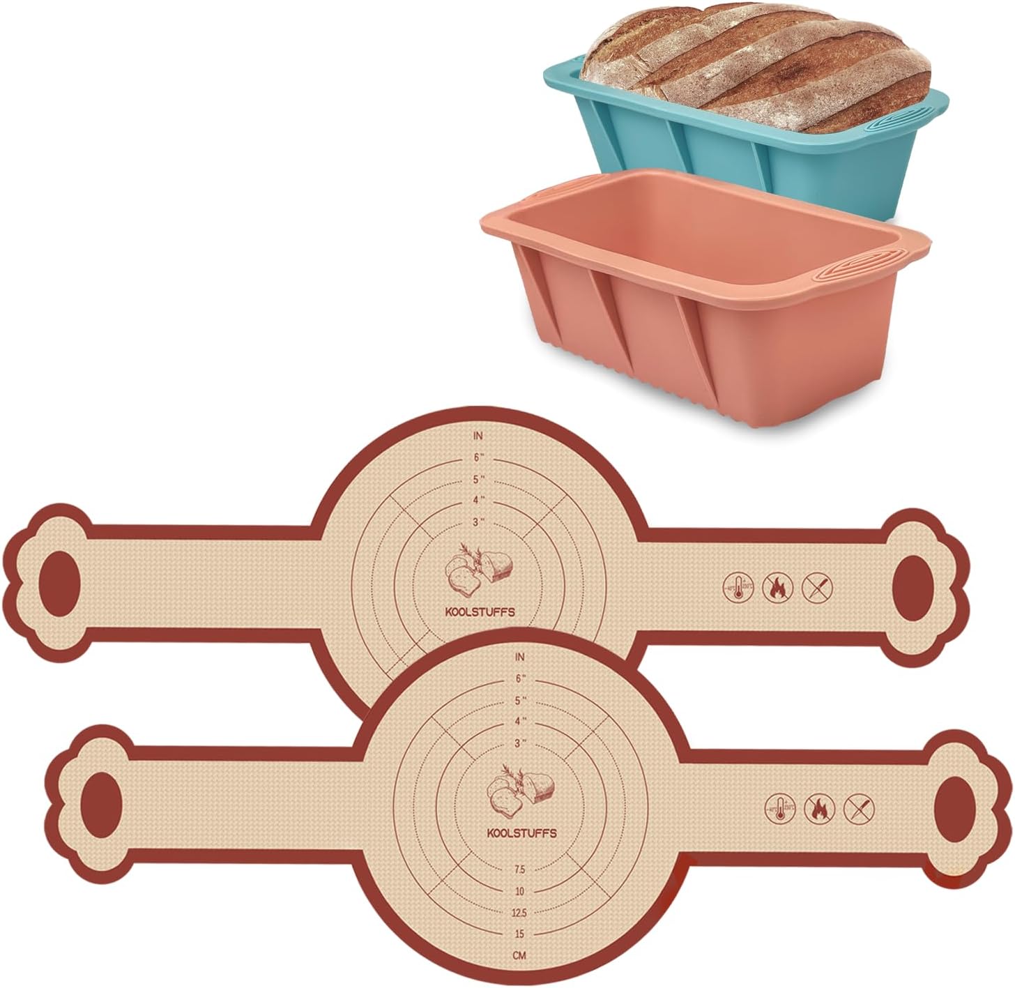 Silicone Sourdough Bread Sling Mat + Loaf Pan Set, Non-Stick, Easy Clean & Release, Round & Rectangular, 2 Pack