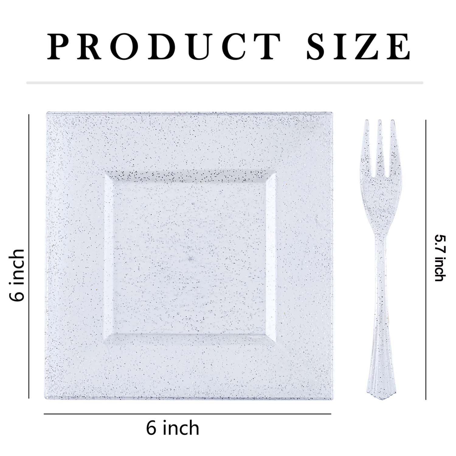 DaYammi 200Pcs Gold Dessert Plates Including 100Pcs Appetizer Plates 6",100Pcs Plastic Forks 5.7",Gold Glitter Plastic Square Plate for Party,Gold Salad Plate and Cake Forks for Party Wedding