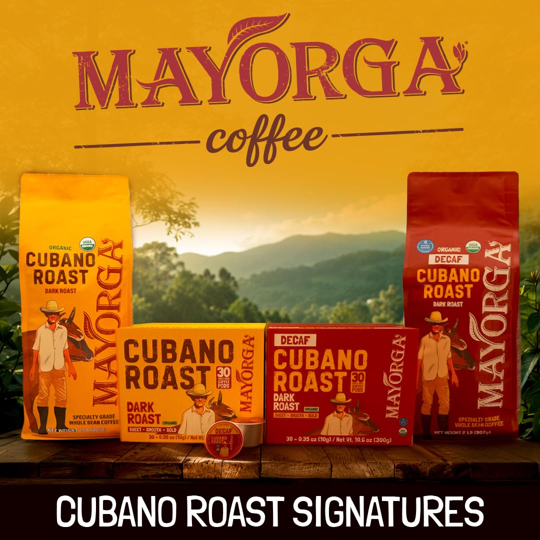 Mayorga Organic Coffee 2lb Cafe Cubano Roast - Dark Roast Whole Bean Specialty Grade Coffee, 100% Arabica, Slow Roasted, Bold and Smooth Flavor with Low Acidity - USDA Organic, Non-GMO, Kosher
