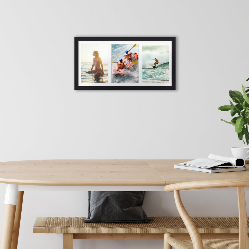 upsimples 8x16 Collage Picture Frame, Display Pictures 3 5x7 with Mat or 8x16 Without Mat, Wall Hanging 3 5x7 Picture Frame Collage Wall Decor, Black, 1 Pack
