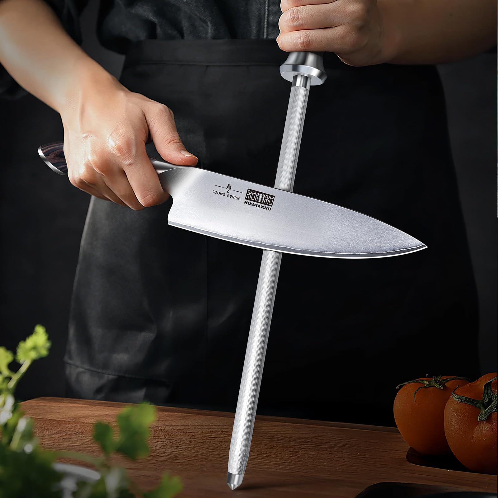 HOSHANHO Honing Rod,10 Inch Professional Kitchen Knife Sharpener Rod, Japanese High Carbon Knife Sharpening Steel with Ergonomic Pakkawood Handle, Ideal for All Chef Knives
