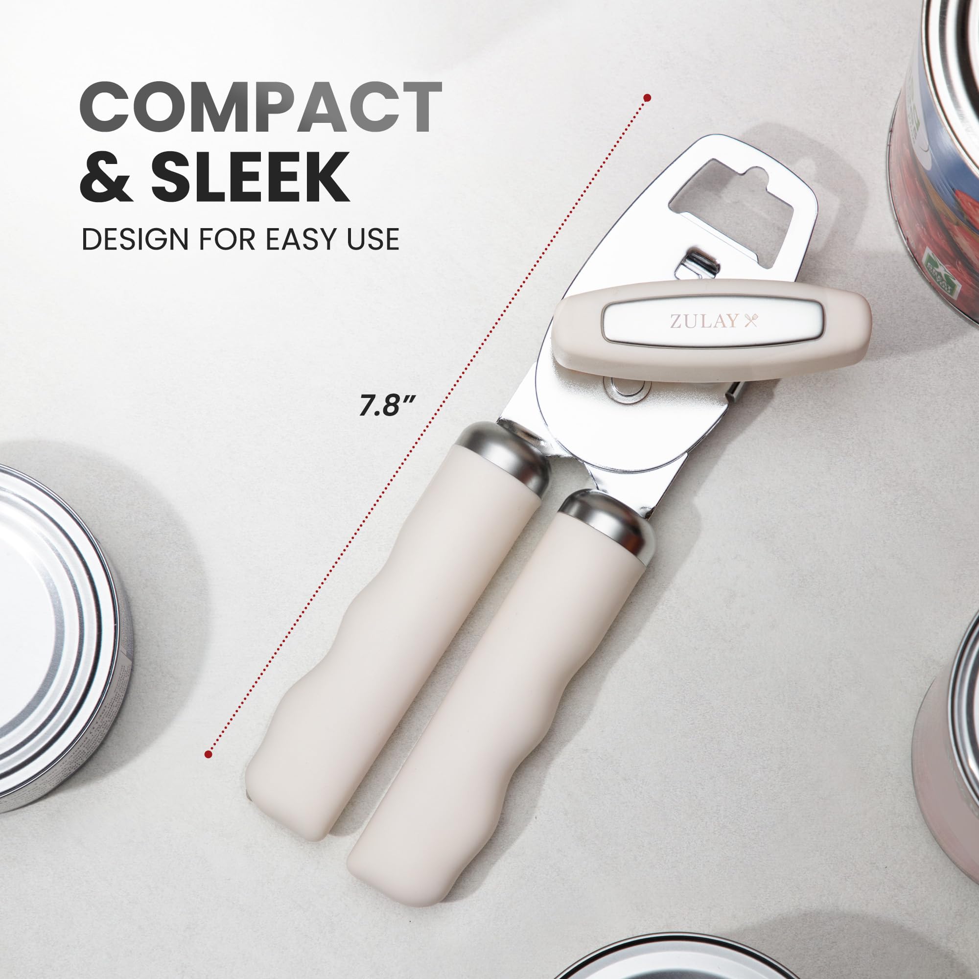 Zulay Kitchen COMFY™ Can Opener Manual with Bottle Opener - Rust Proof Stainless Steel Manual Can Opener With Turn Knob & Comfy Soft Grip Handles - Black