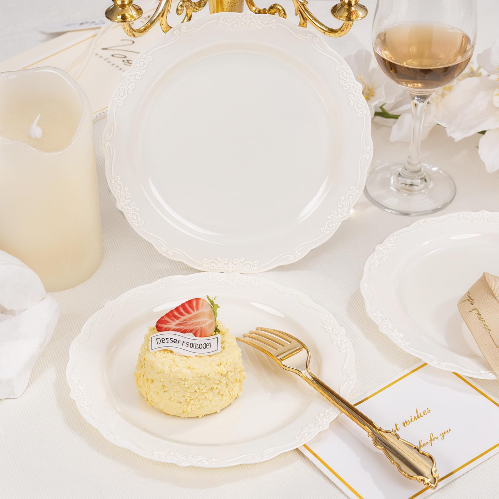 DaYammi 60PCS White Plastic Plates, Heavy Duty White Disposable Plates Premium 10inch Dinner Plates Hard Plastic Plates Disposable for Party Wedding Bridal Shower
