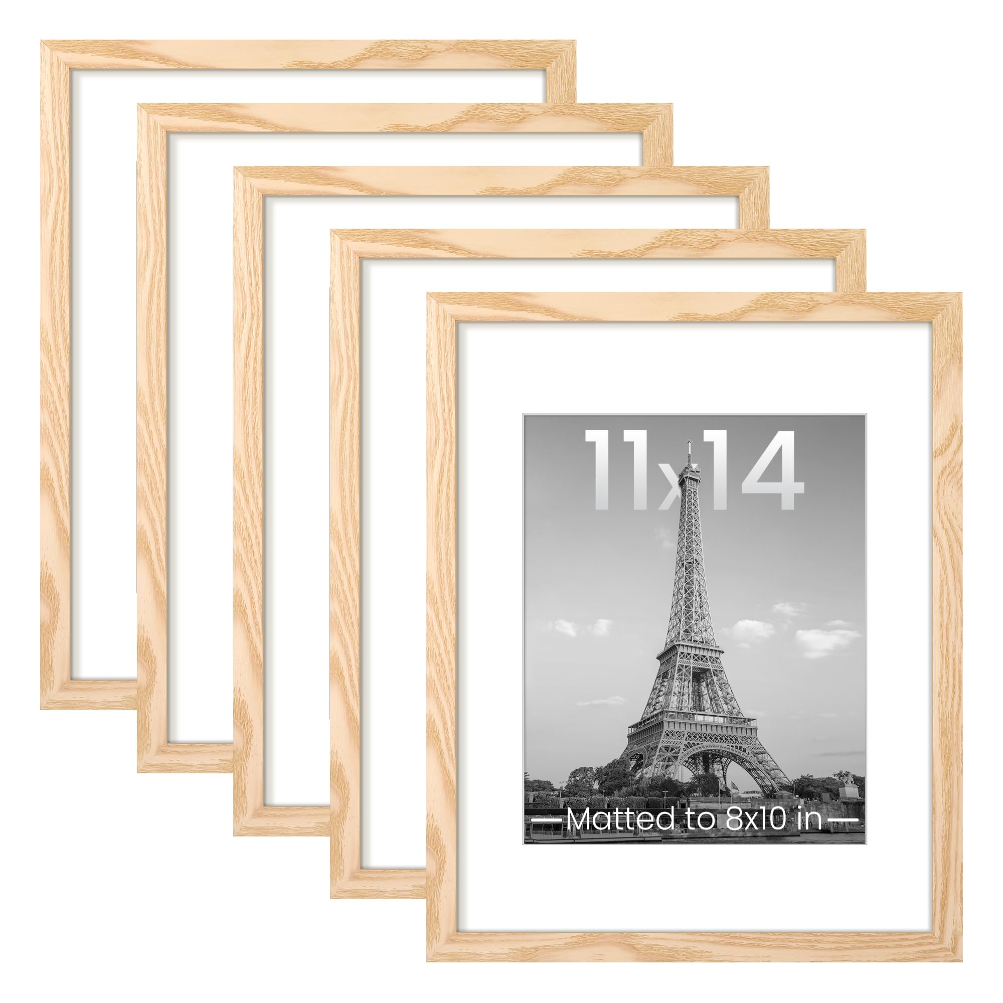 upsimples 8x10 Picture Frame Set of 5, Display Pictures 5x7 with Mat or 8 x 10 Without, Wall Gallery Photo Frames, Black