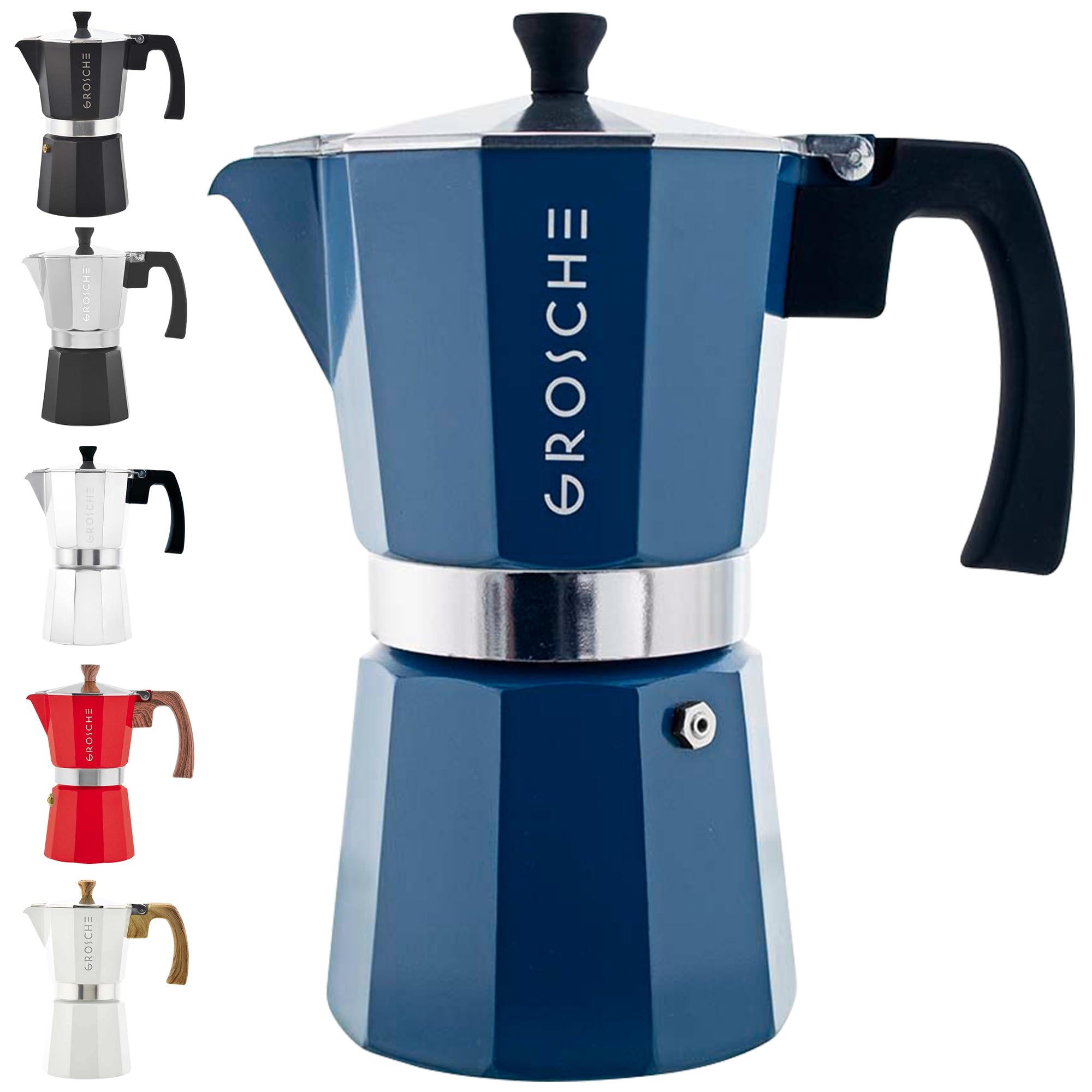 GROSCHE Milano Moka pot, Stovetop Espresso maker, Greca Coffee Maker, Stovetop coffee maker and espresso maker percolator (Grey, 6 cup)