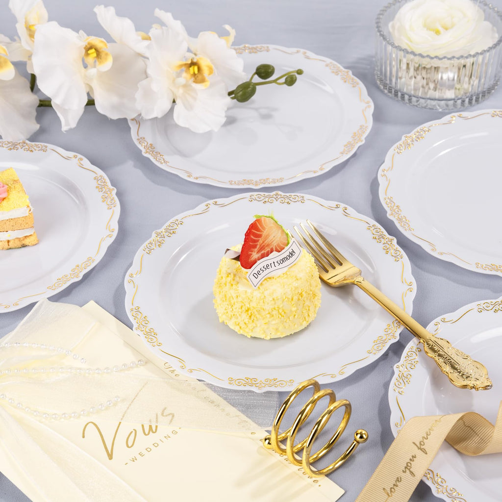 DaYammi 60PCS White Plastic Plates, Heavy Duty White Disposable Plates Premium 10inch Dinner Plates Hard Plastic Plates Disposable for Party Wedding Bridal Shower