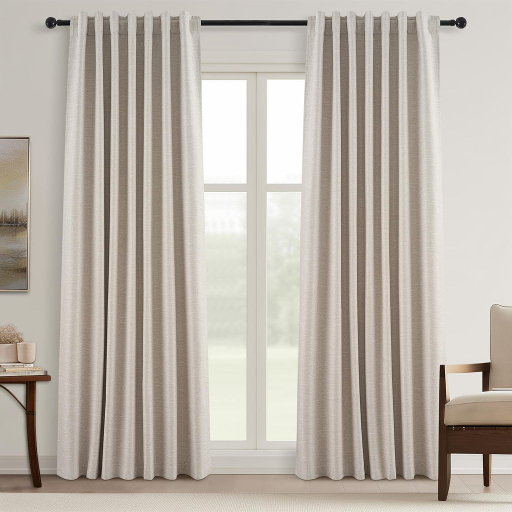 Topfinel Cream Linen Blackout Curtains 84 Inch Long for Bedroom Living Room, Ivory Pinch Pleat Back Tab Full Blackout Drapes Farmhouse Boho Curtains for Window, White Neutral Curtains 52" X 84" 7 FT