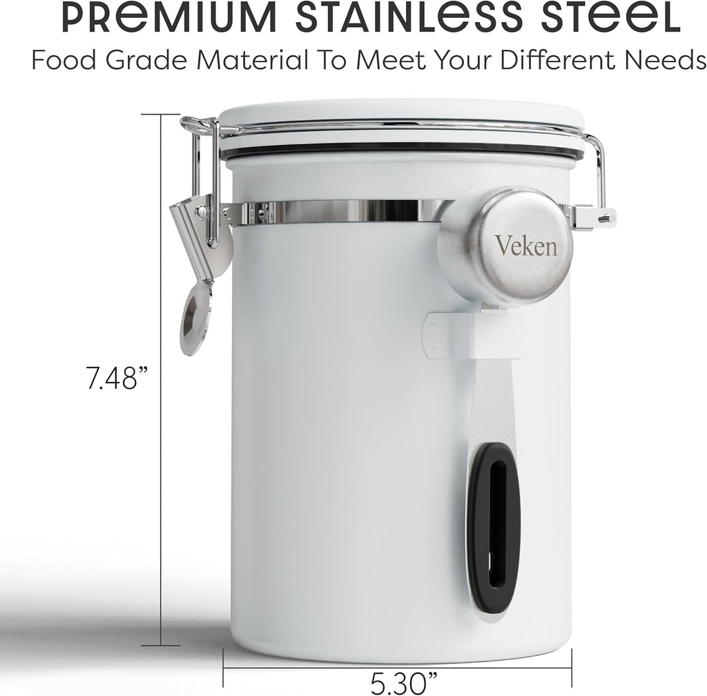 Veken Coffee Canister with Window,Airtight Stainless Steel Kitchen Food Storage Container, Date Tracker & Scoop for Grounds Coffee, Beans, Tea,Flour,Cereal,Sugar,22OZ,Copper