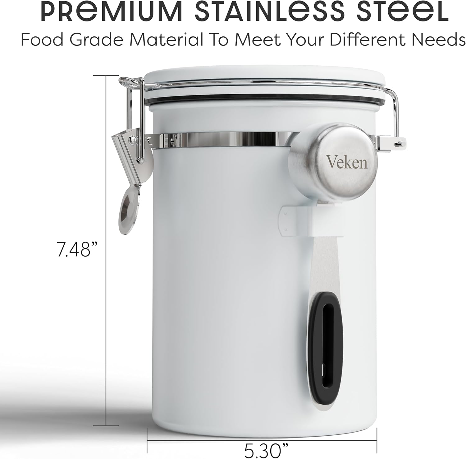 Veken Coffee Canister with Window,Airtight Stainless Steel Kitchen Food Storage Container, Date Tracker & Scoop for Grounds Coffee, Beans, Tea,Flour,Cereal,Sugar,22OZ,Copper