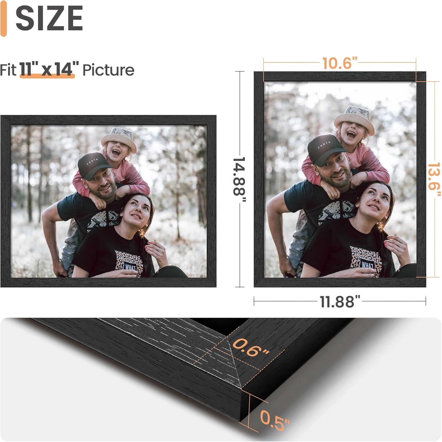 upsimples 11x14 Picture Frame, Wall Gallery Photo Frames with Engineered Wood, Black 1 Pack