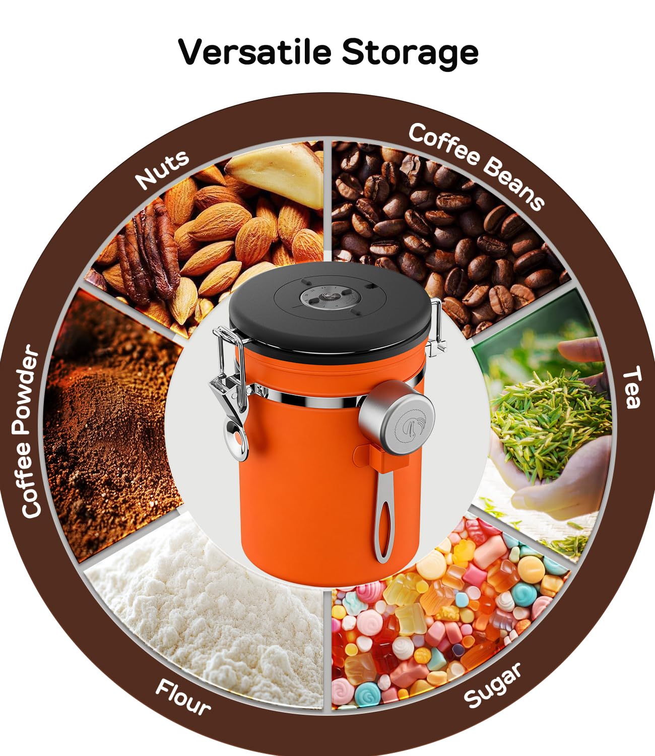 Coffee Gator Stainless Steel Canister - Medium 16oz, Gray Coffee Grounds and Beans Container with Date-Tracker, CO2-Release Valve, and Measuring Scoop - Ideal Coffee Lovers Gifts