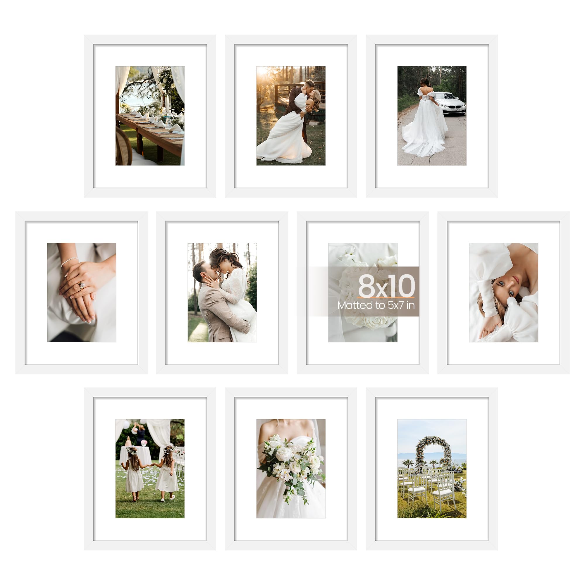 upsimples 5x7 Picture Frame Set of 10, Display Pictures 4x6 with Mat or 5x7 Without, Multi Photo Frames Collage for Wall or Tabletop Display, Black