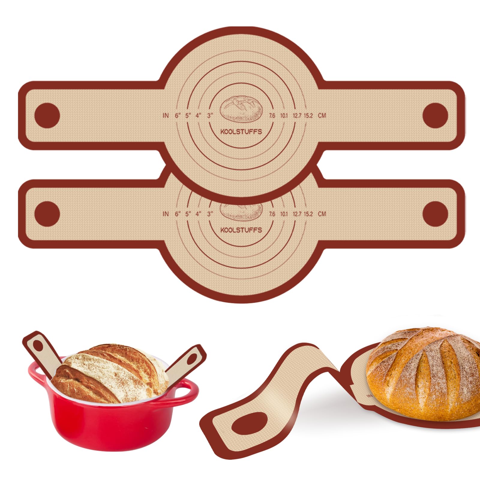 Silicone Bread Sling for Dutch Oven, 2 PCS Red Non-Stick & Reusable Bread Baking Supplies with Extra Long Handles, Easily Transfer Sourdough, Dishwasher Safe, Round