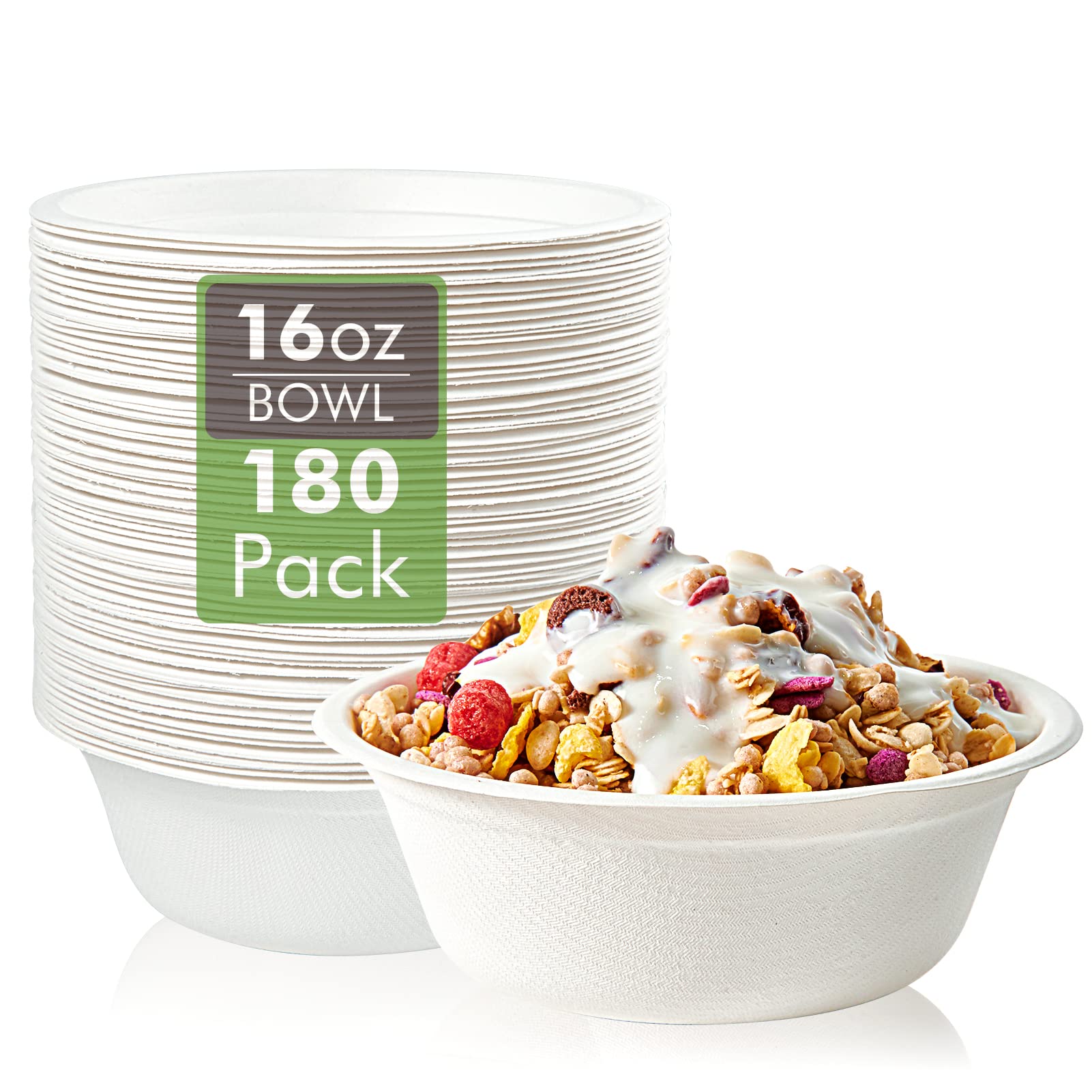 Vplus 200 Pack 12 OZ Paper Bowls, Disposable Compostable Bowls Bulk, Eco-friendly Bagasse Bowls, Heavy-duty Bowls Perfect for Milk Cereals, Snacks, Salads