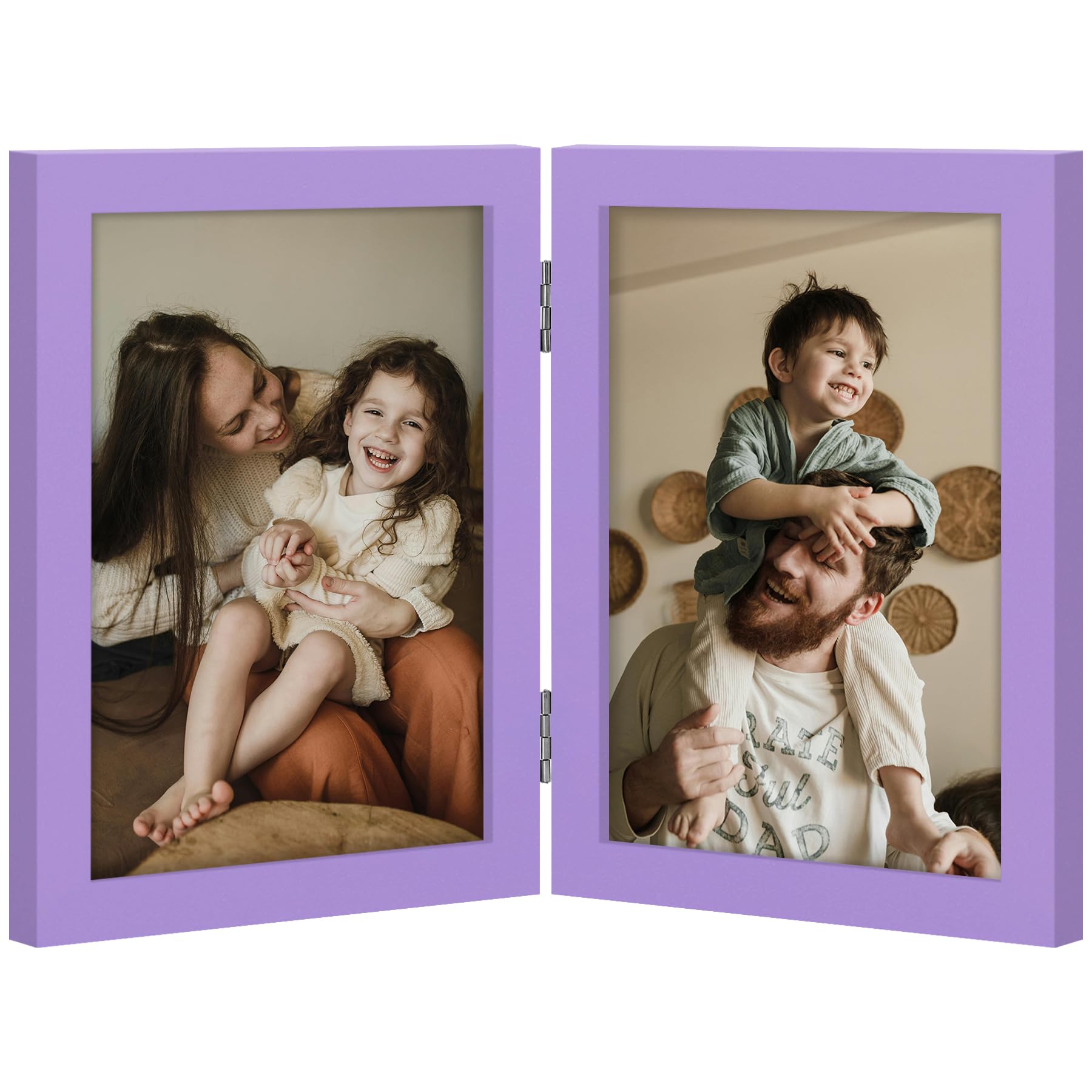 decorUhome Double 4x6 Picture Frame Vertical, Engineered Wood Bifold Photo Frame with Plexiglass for Tabletop Display, 4x6, Black