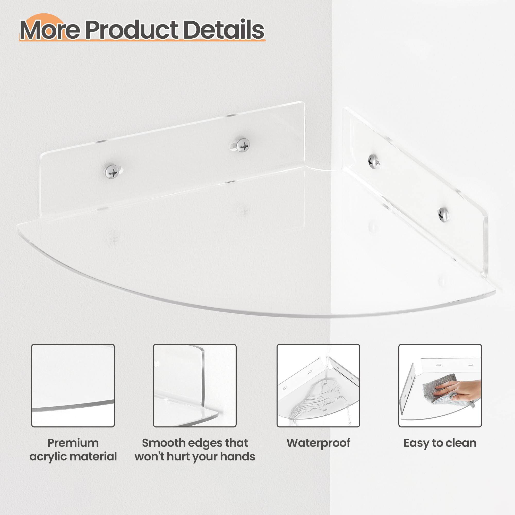 upsimples 4 Pack Acrylic Corner Floating Shelves, 10 in Clear Hanging Shelves with Cable Management Design, Wall Mounted Corner Storage Organizer for Bathroom, Bedroom, Living Room, Kitchen