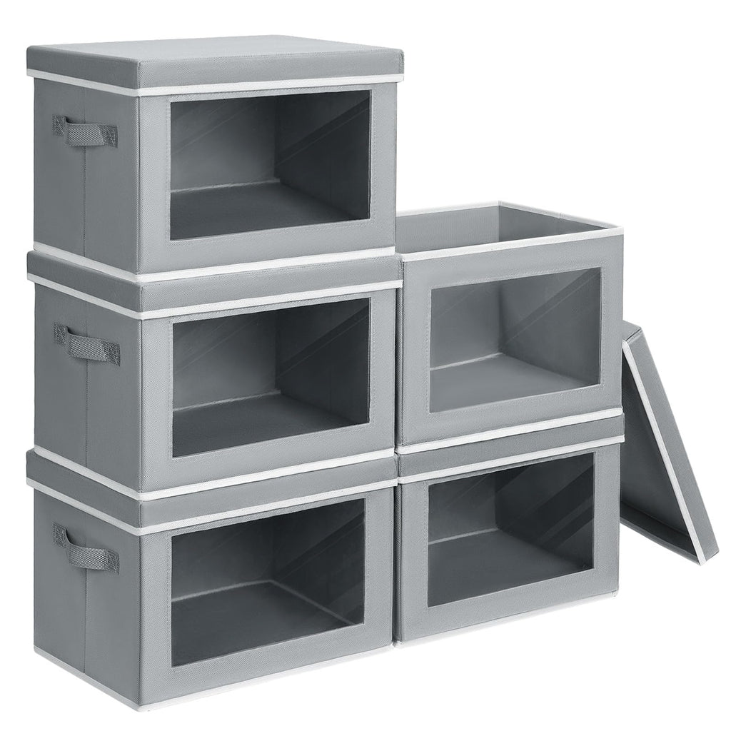 Homsorout Storage Bins with Lids - Fabric Closet Storage Bins with Window, Collapsible Baskets for Shelves 4 Pack, Home Decorative Boxes for Clothes, Closet, Office, Grey