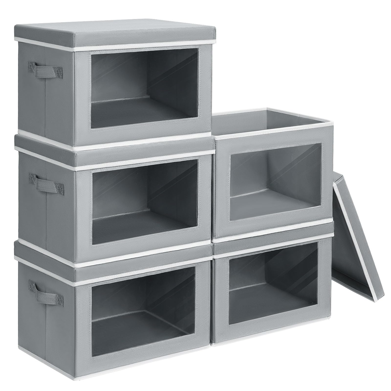 Homsorout Storage Bins with Lids - Fabric Closet Storage Bins with Window, Collapsible Baskets for Shelves 4 Pack, Home Decorative Boxes for Clothes, Closet, Office, Grey