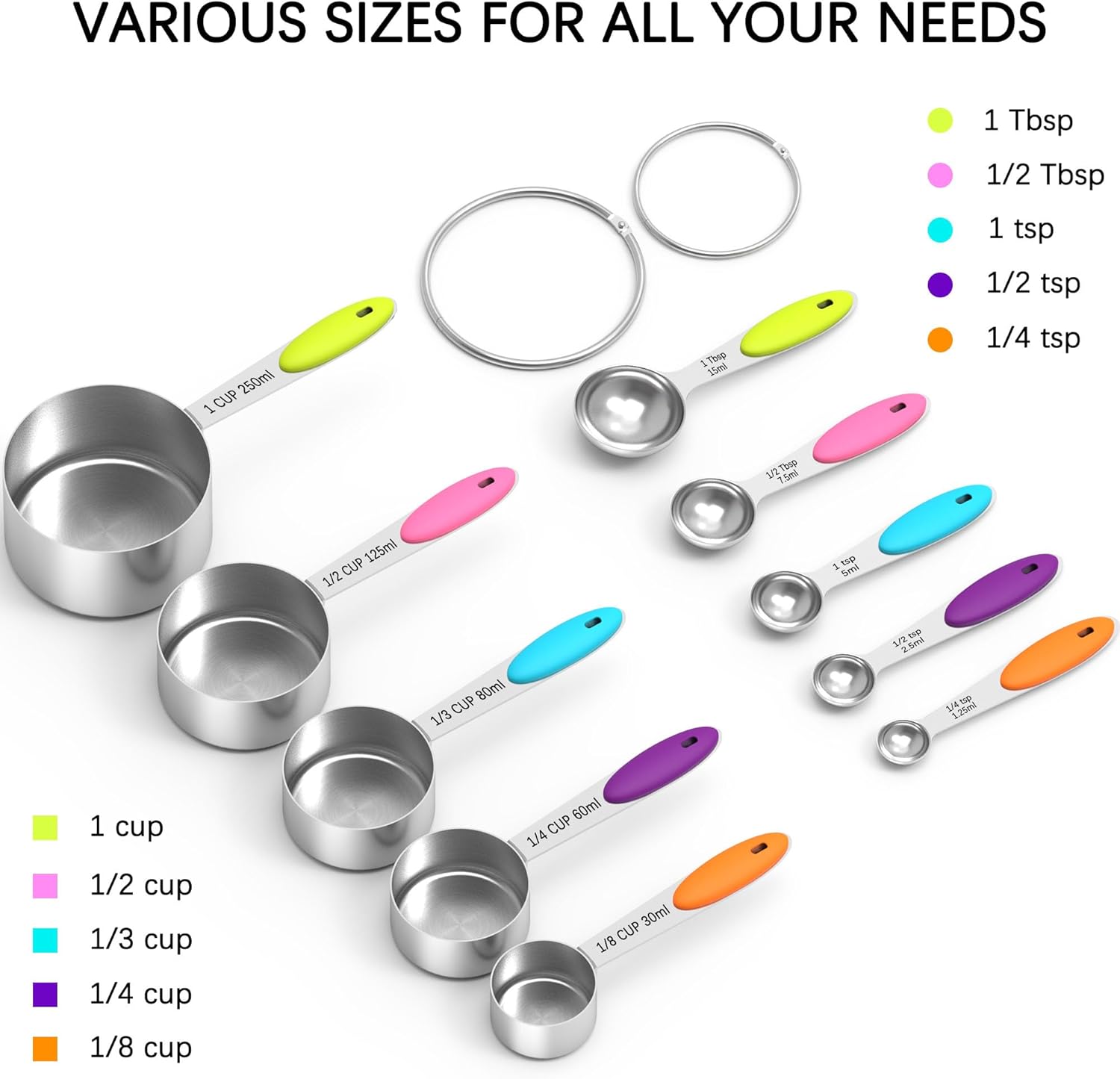 TILUCK Measuring Cups and Spoons Set, Stainless Steel, Kitchen Utensils for Cooking and Baking (10)