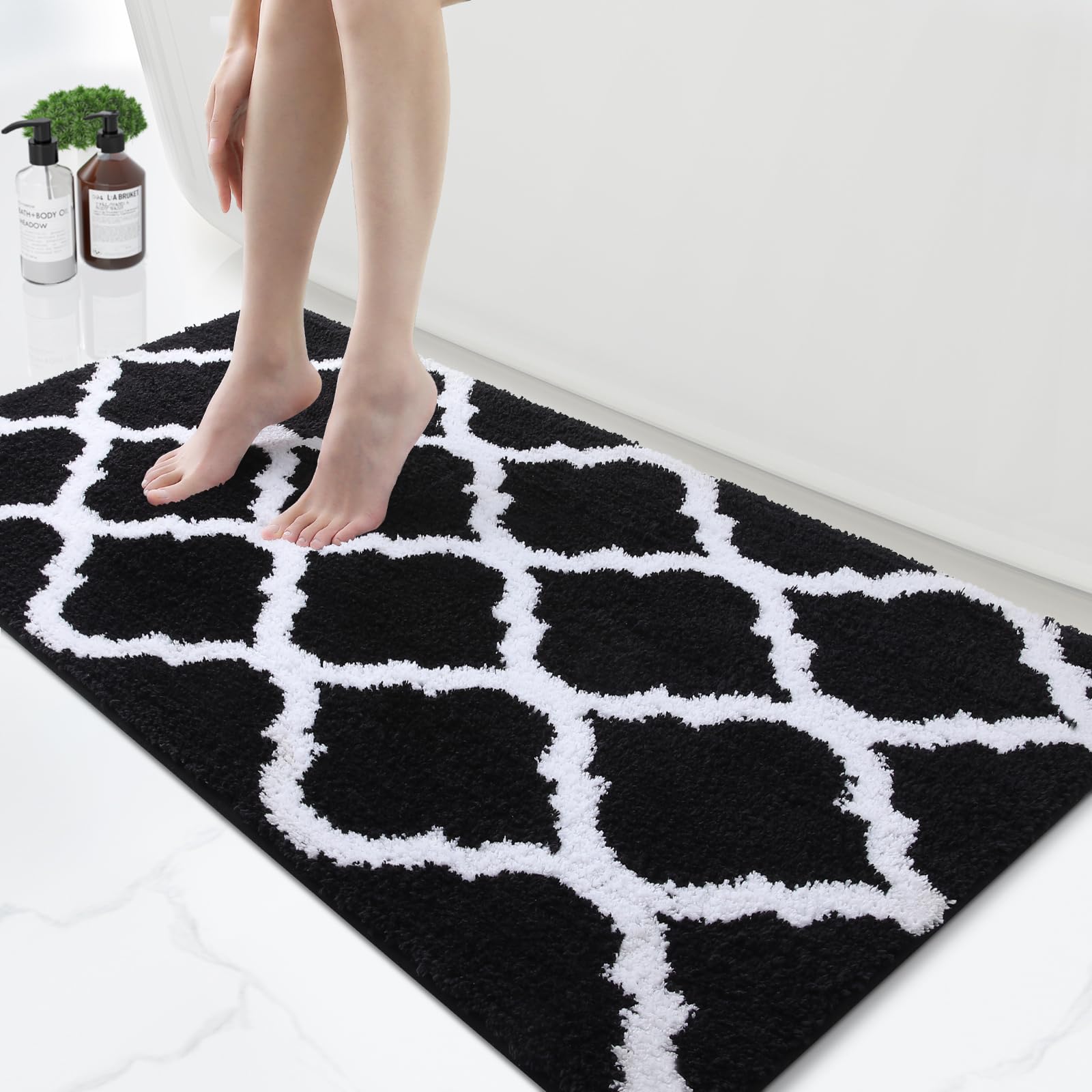 OLANLY Bathroom Rugs 24x16, Soft and Absorbent Microfiber Bath Rugs, Non-Slip Shaggy Shower Carpet, Machine Wash Dry, Bath Mats for Bathroom Floor, Tub and Shower, Grey