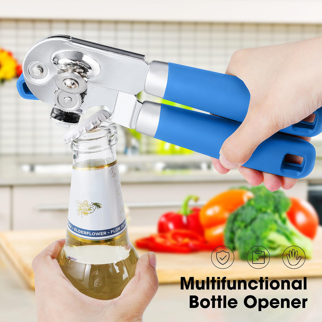 Beneno Heavy Duty Hand Can Opener Manual with Magnet, Durable Sharp Carbon Steel Blade Smooth Cutting, Big Effort-Saving Knob & Soft Grip Handle, Multifunctional Kitchen Tool with Bottle Opener, Green