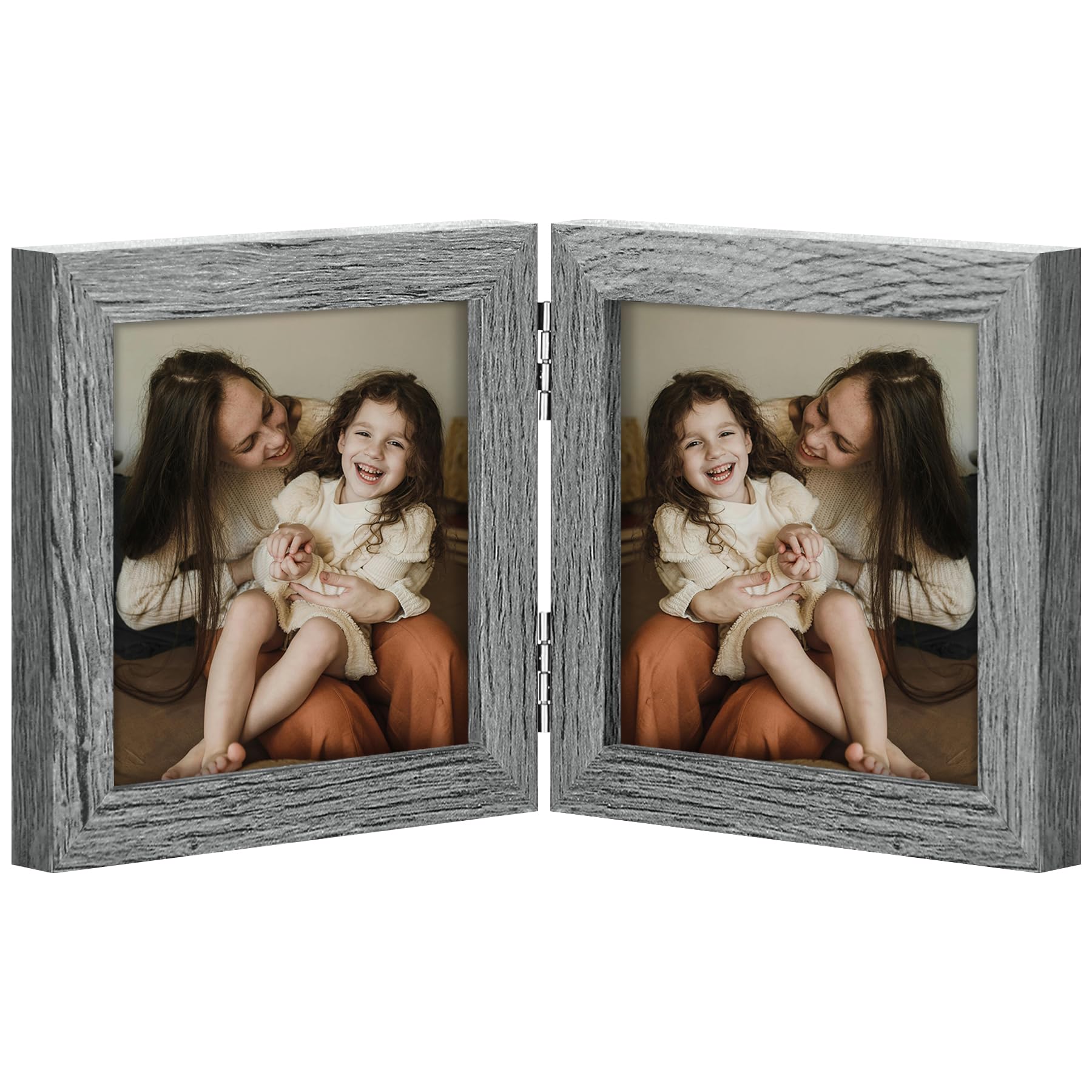 decorUhome Double 4x6 Picture Frame Vertical, Engineered Wood Bifold Photo Frame with Plexiglass for Tabletop Display, 4x6, Black