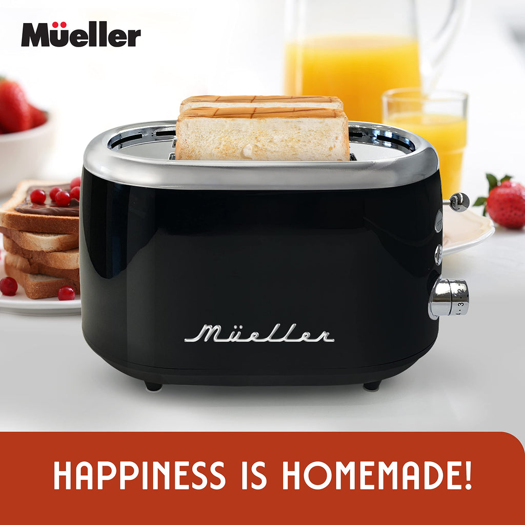 MUELLER HOME Retro Toaster 2 Slice, 7 Browning Levels, 3 Functions (Reheat, Defrost, Cancel), Stainless Steel Features, Removable Crumb Tray, Under Base Cord Storage, Turquoise