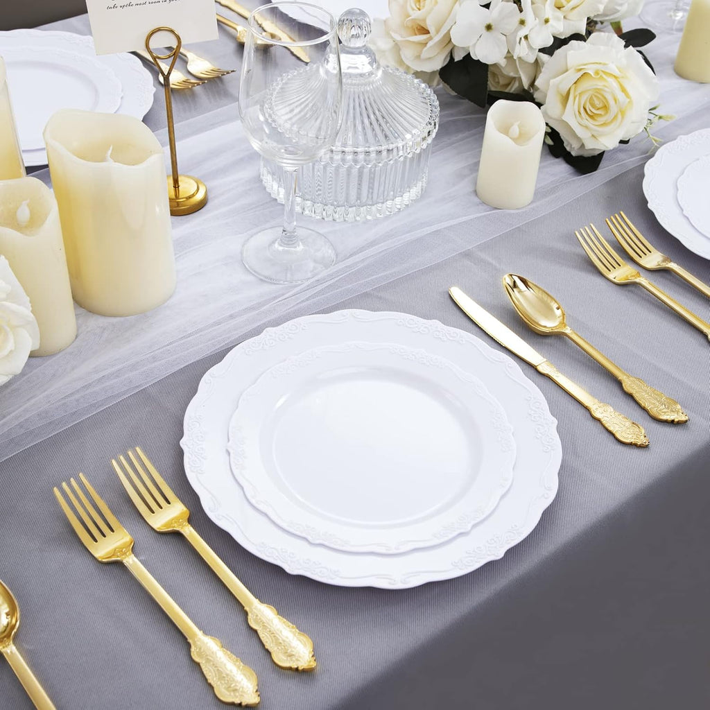 DaYammi 120PCS White Plastic Plates Heavy Duty White Disposable Plates Premium 10.25inch White Dinner Plates and 7.5inch White Dessert Plates