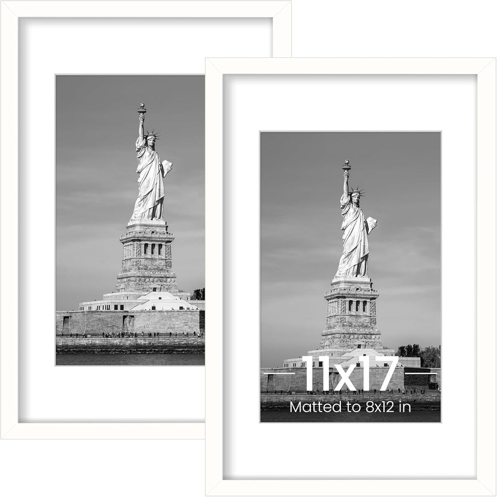 ENJOYBASICS 11x17 Picture Frame, Display Poster 8x12 with Mat or 11 x 17 Without Mat, Wall Gallery Photo Frames, White, 2 Pack