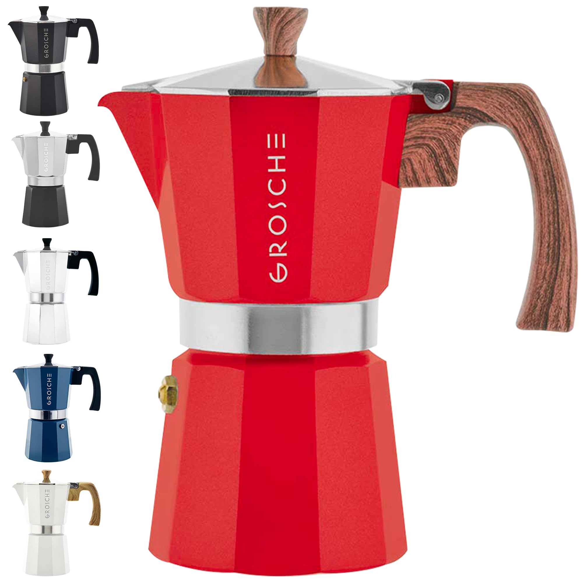 GROSCHE Milano Moka pot, Stovetop Espresso maker, Greca Coffee Maker, Stovetop coffee maker and espresso maker percolator (Grey, 6 cup)