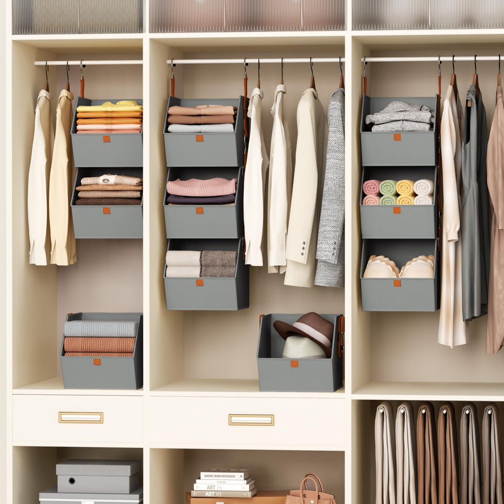 Homsorout Hanging Closet Organizer 4 Tier - Clothes Hanging Shelves, Space-Saving Closet System, Fabric Storage Bins Bedroom Organization, Collapsible Baskets for Home, Dorm, Rv, Beige