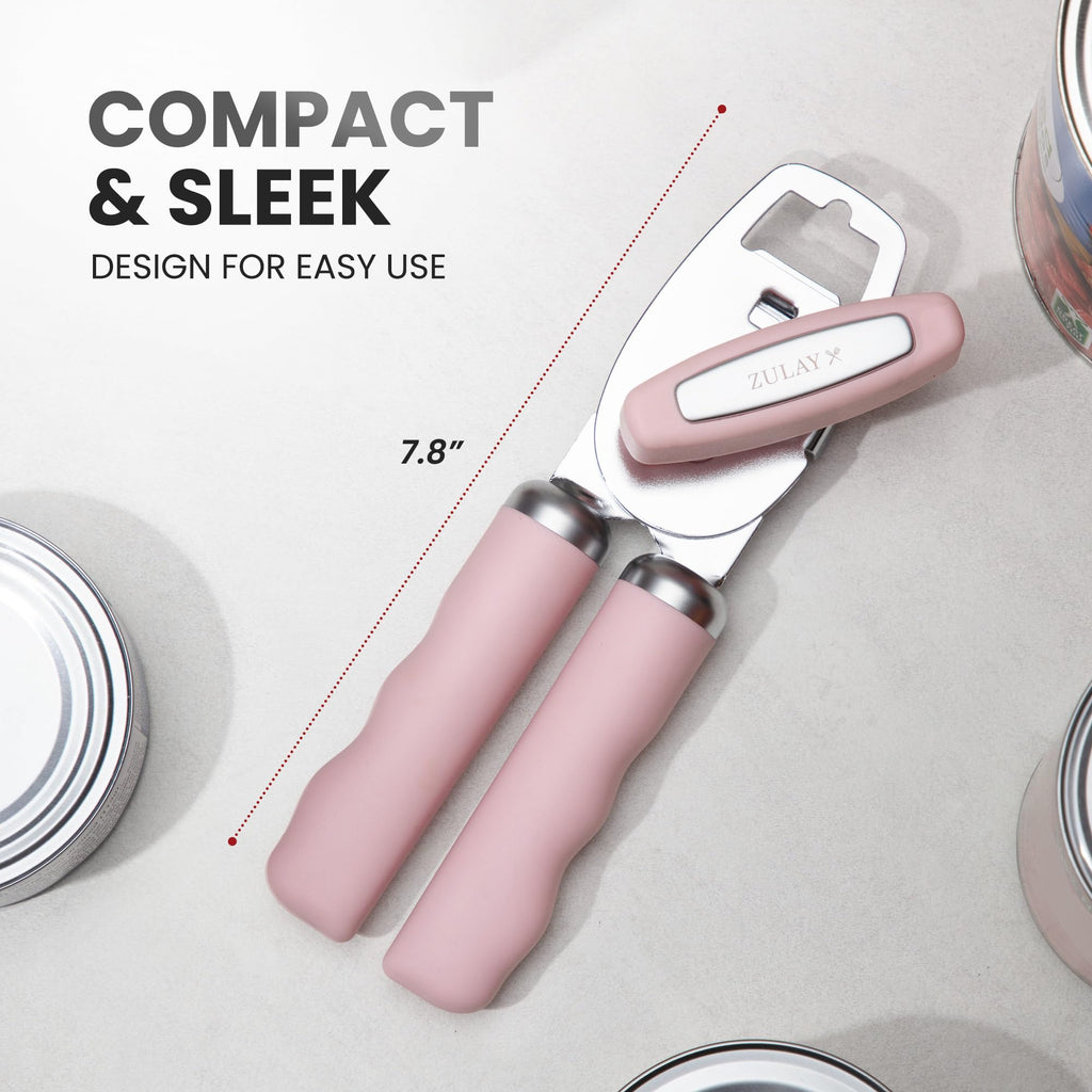 Zulay Kitchen COMFY™ Can Opener Manual with Bottle Opener - Rust Proof Stainless Steel Manual Can Opener With Turn Knob & Comfy Soft Grip Handles - Black