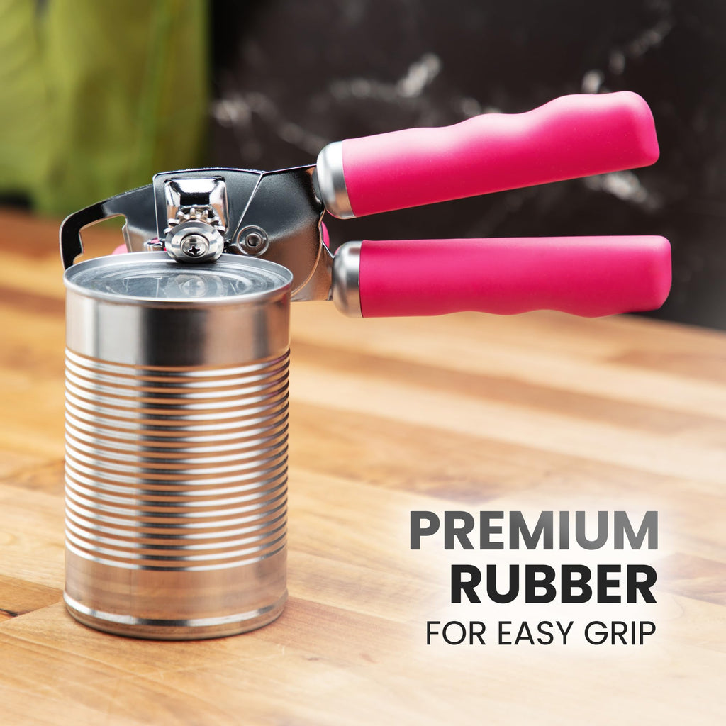 Zulay Kitchen COMFY™ Can Opener Manual with Bottle Opener - Rust Proof Stainless Steel Manual Can Opener With Turn Knob & Comfy Soft Grip Handles - Black