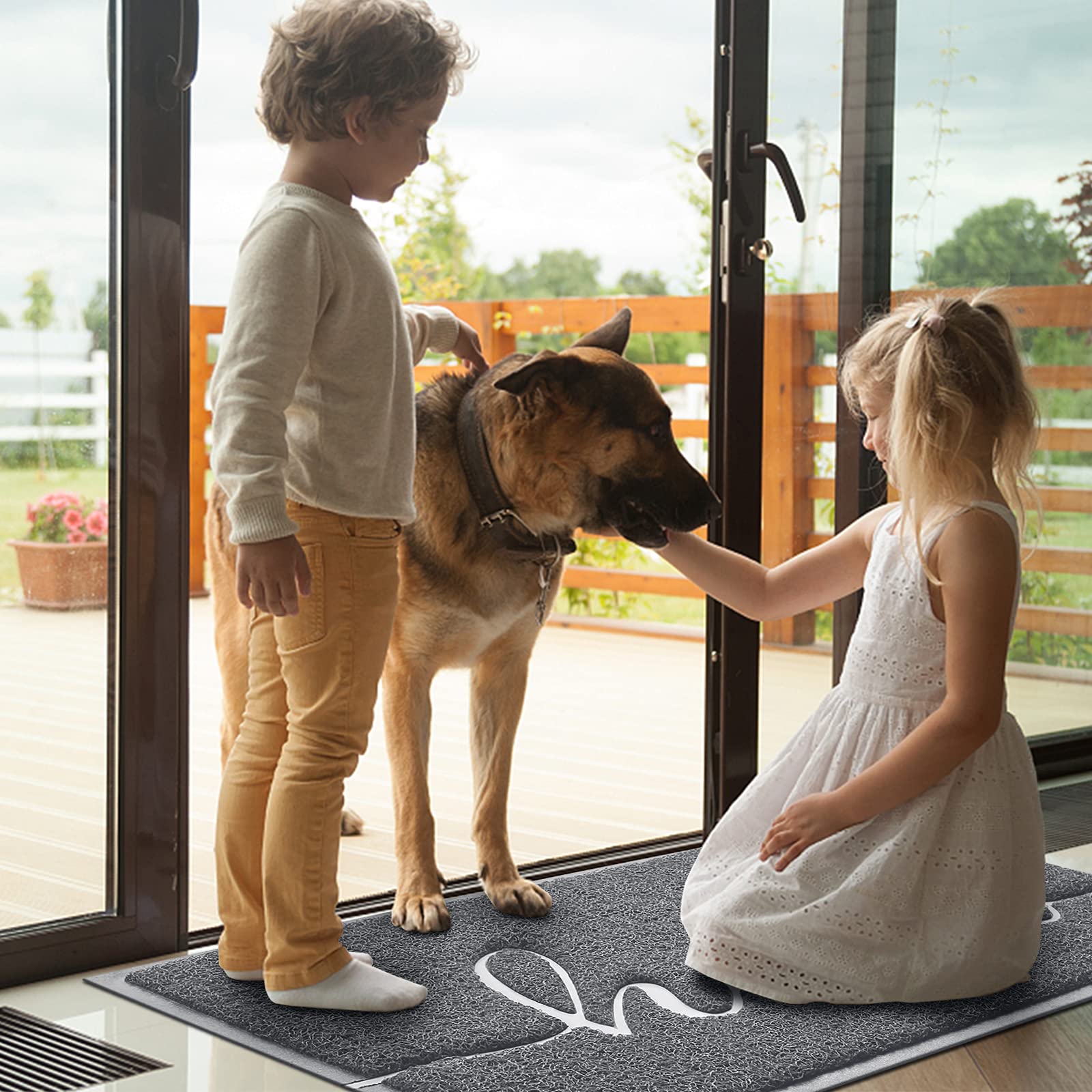 Door Mat (30"x17.5",Black), Welcome Mat Low Profile Front Doormat Floor Mat Non Slip Rugs for Entryway, Patio, High Traffic Areas