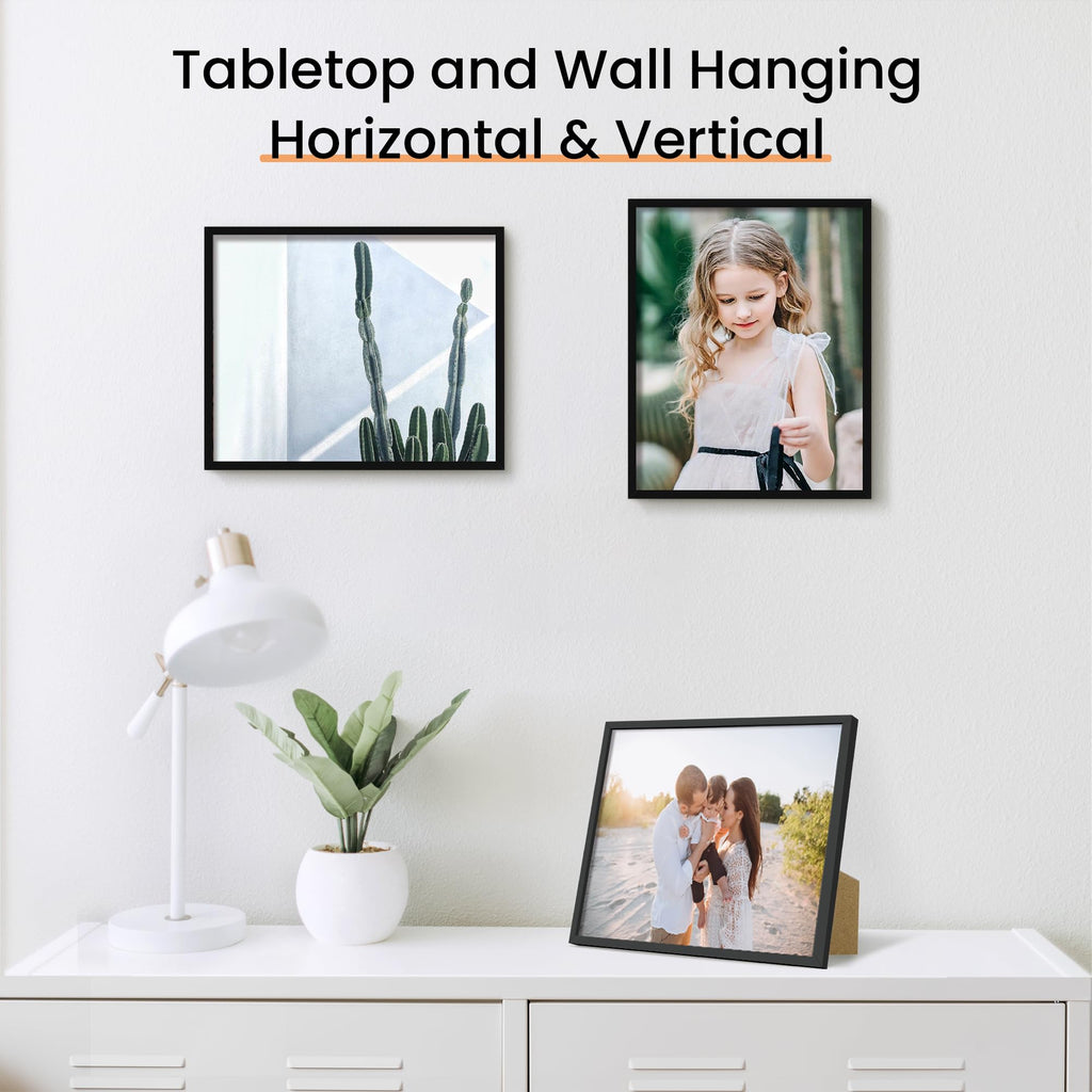 upsimples 5x7 Picture Frame Set of 3, Made of High Definition Glass for 5 x 7 Black Frames, Wall and Tabletop Display Thin Border Photo Frame for Home Décor