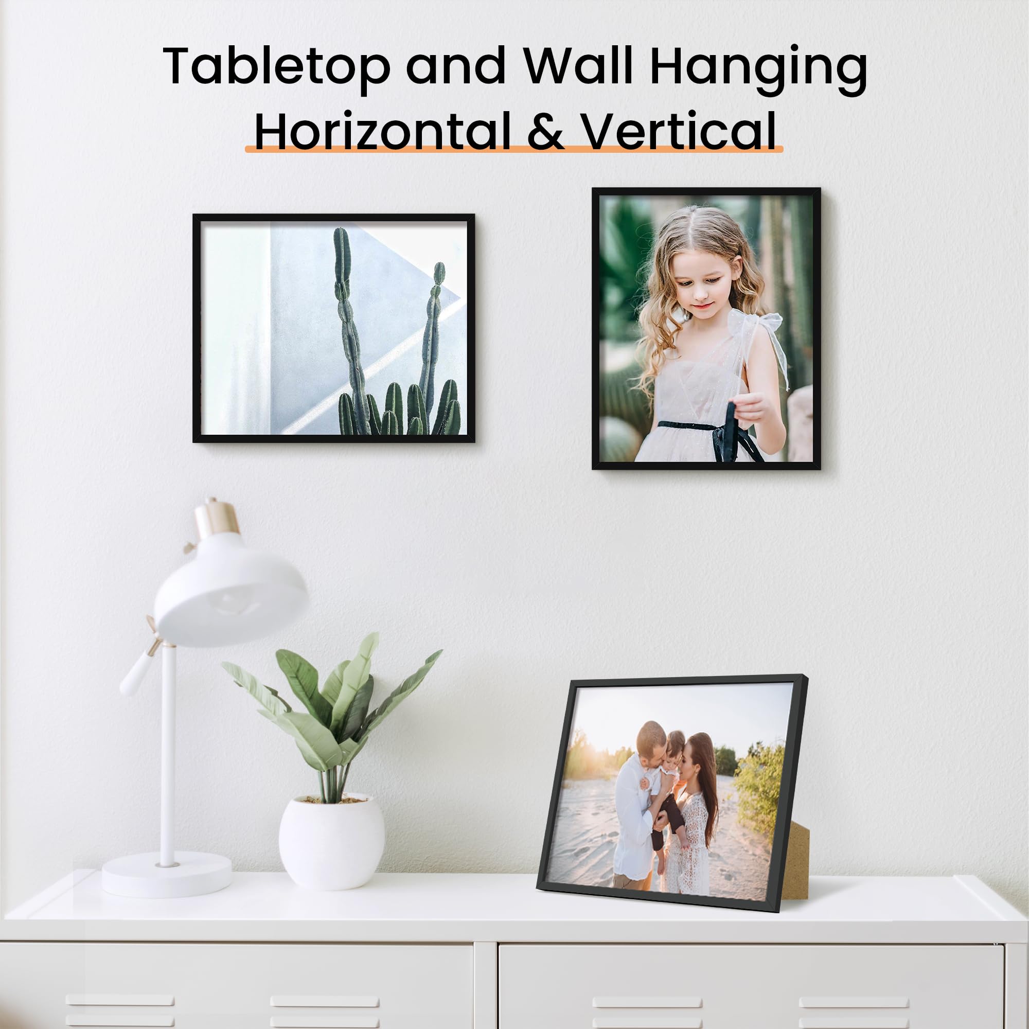 upsimples 5x7 Picture Frame Set of 3, Made of High Definition Glass for 5 x 7 Black Frames, Wall and Tabletop Display Thin Border Photo Frame for Home Décor