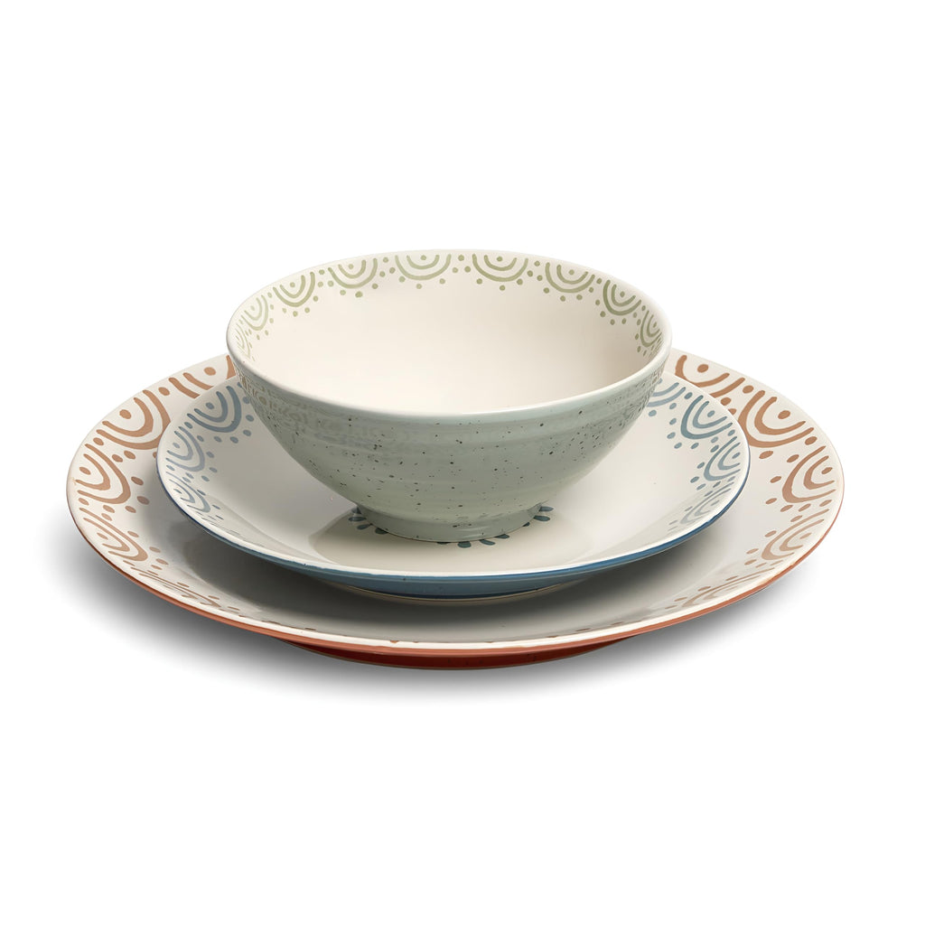 Sango Siterra Painter's Palette 16-Piece Stoneware Dinnerware Set - Service for 4, Ceramic Plates and Bowls Sets, Chip Resistant, Rustic Dishware, Microwave & Dishwasher Safe Kitchen Dishes