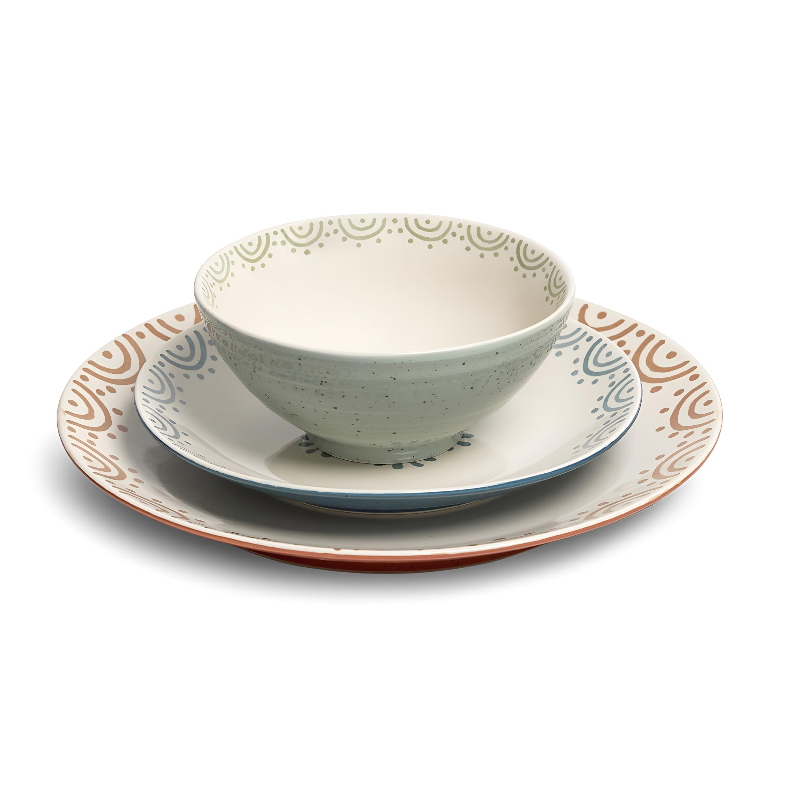 Sango Siterra Painter's Palette 16-Piece Stoneware Dinnerware Set - Service for 4, Ceramic Plates and Bowls Sets, Chip Resistant, Rustic Dishware, Microwave & Dishwasher Safe Kitchen Dishes