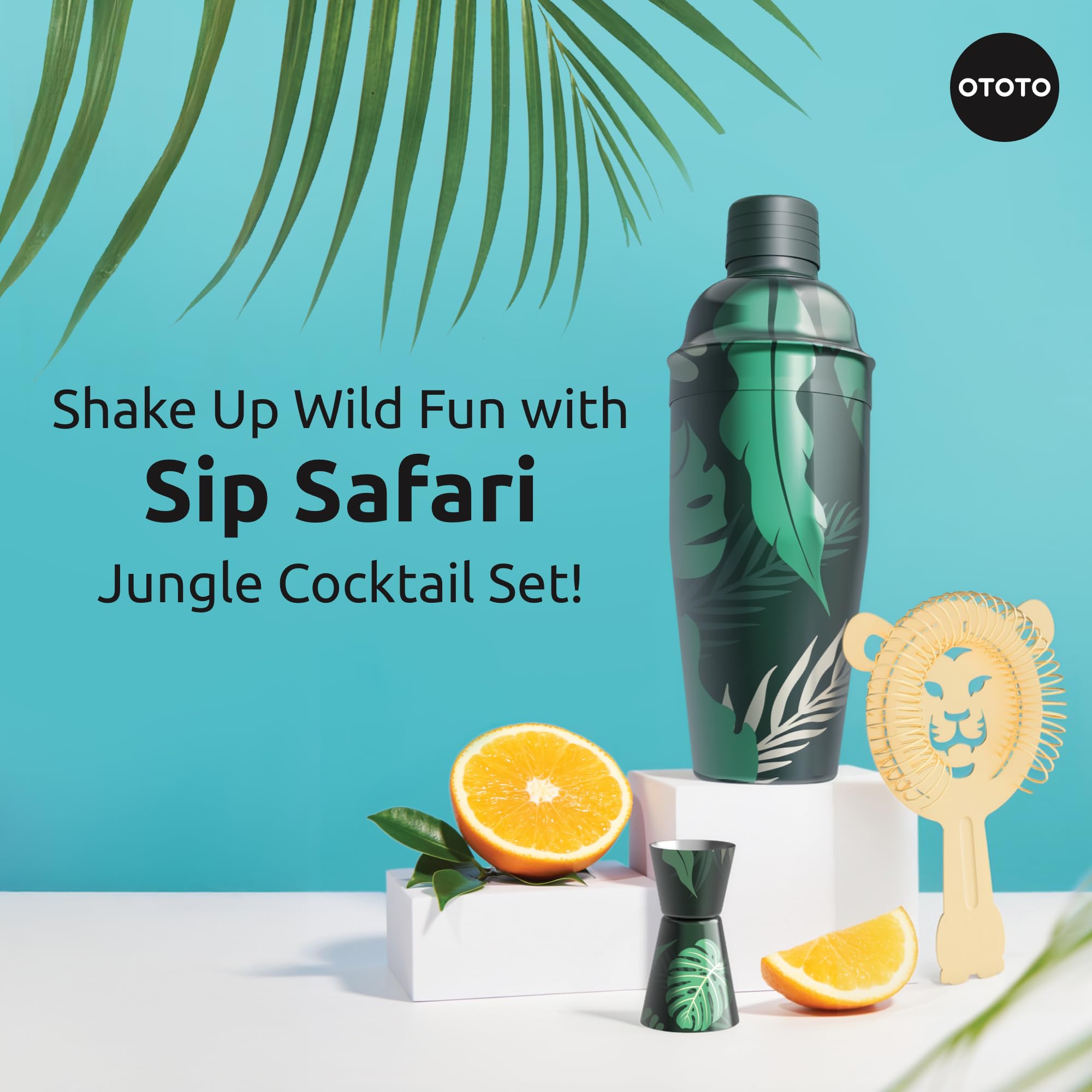 New - OTOTO Sip Safari Jungle Cocktail Shaker Set - Bartender Kit with Lion Cap, Bar Cart Accessories, Bartender Bar Accessories, Party Essentials, Cute Accessories, Unique Gifts, Kitchen Must Haves