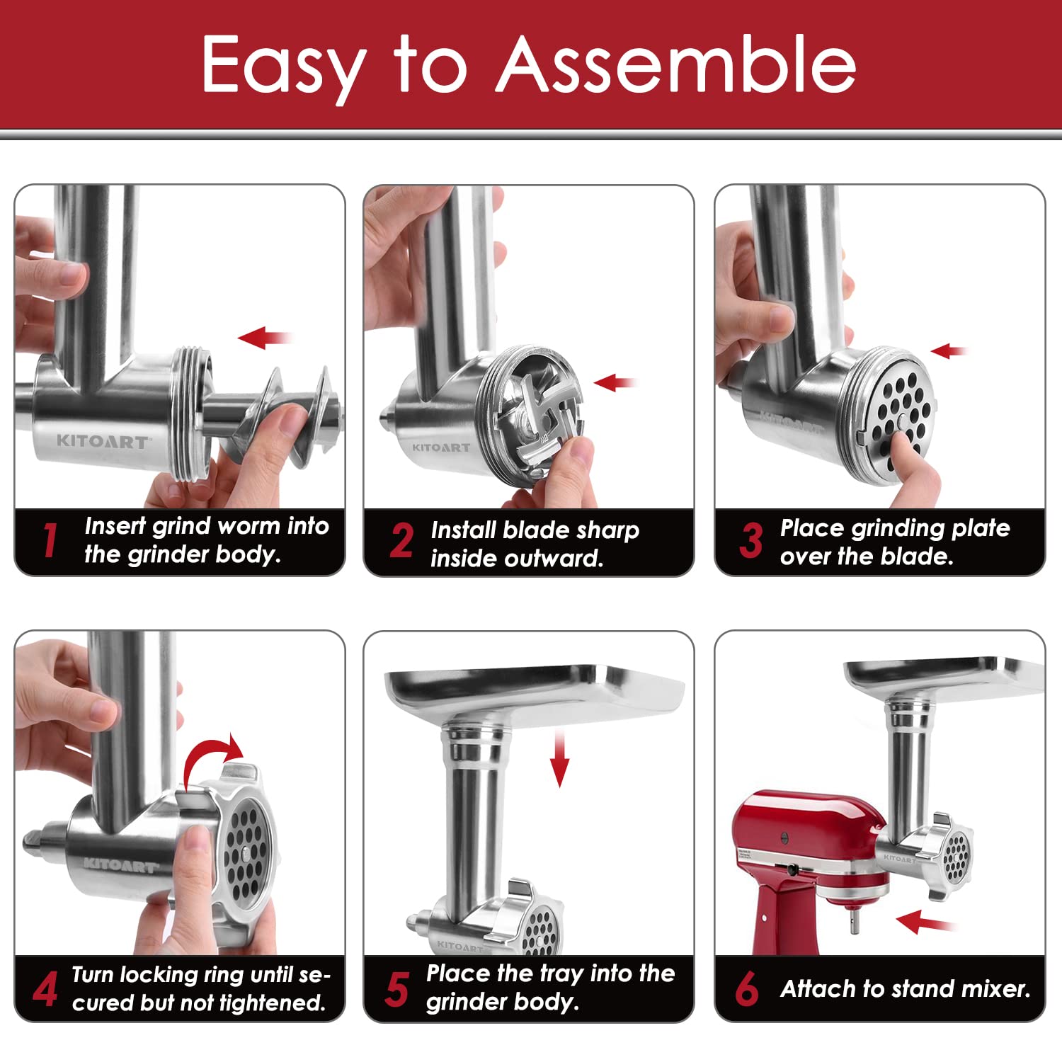 Metal Food Grinder Attachments for KitchenAid Stand Mixers, Meat Grinder, Sausage Stuffer, Perfect Mixer Attachment for KitchenAid Mixers, Silver(Machine/Mixer Not Included)