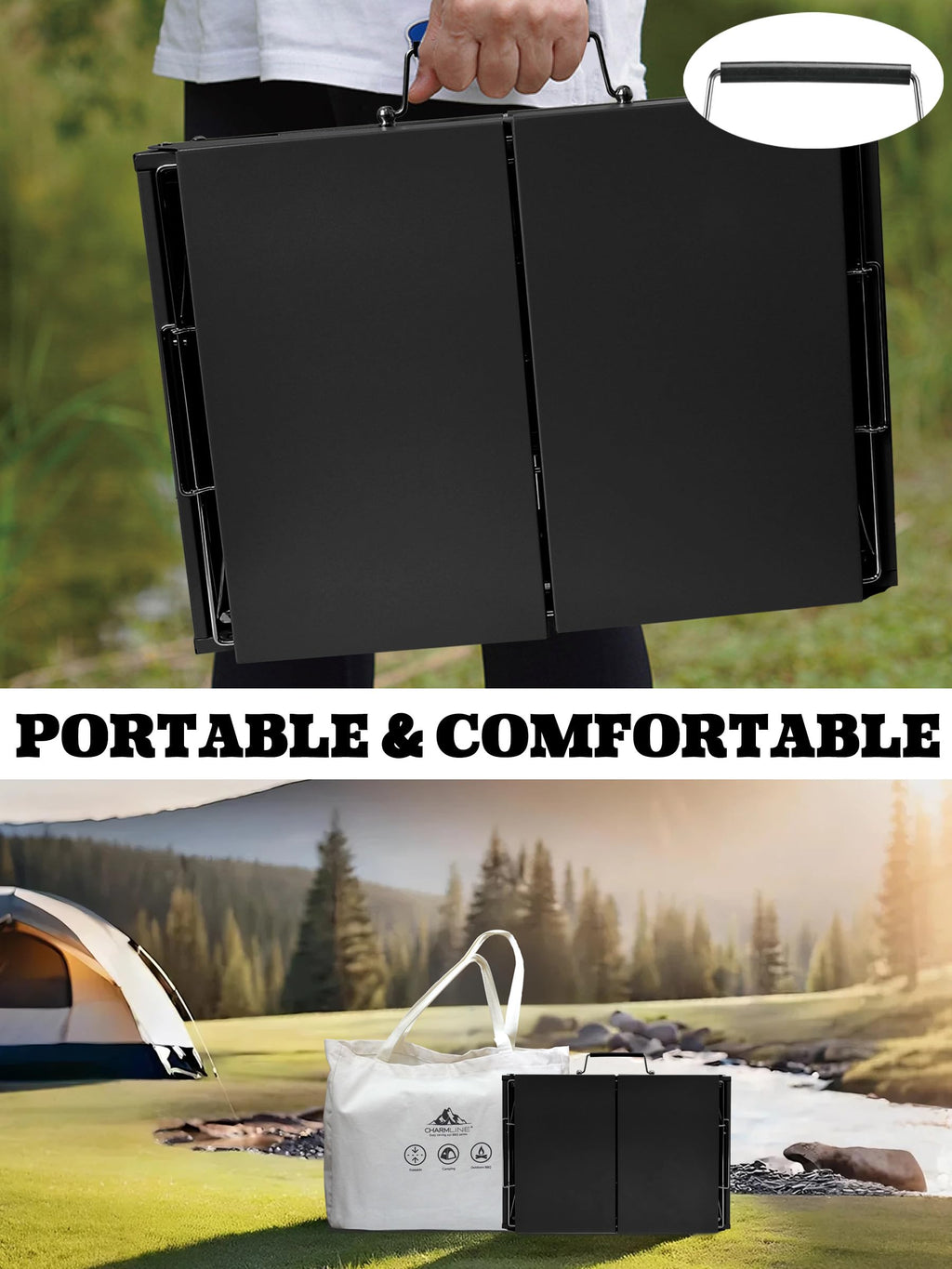 Charmline 14 x 9 inches Portable Charcoal BBQ Grill, Foldable Compact Camping Barbecue for 1–3 People, Ideal for Garden, Beach, Picnic & Tabletop Use, Green