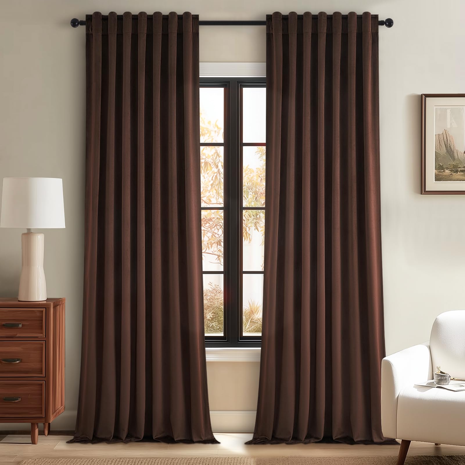 Topfinel Olive Green Velvet Blackout Curtains 84 Inches Long, Soundproof Room Darkening Dark Green Forest Green Thermal Insulated Boho Elegant Moody Back Tab Curtains for Living Room Bedroom 2 Panels
