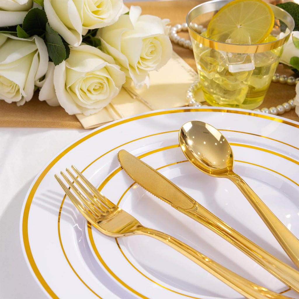 WELLIFE 600 PCS Silver Disposable Dinnerware Set for 100 Guests, Wedding Reception Plates & Silver Plastic Tableware, Dinner & Salad Plates, Cups, Forks, Knives & Spoons for Weddings & Elegant Events